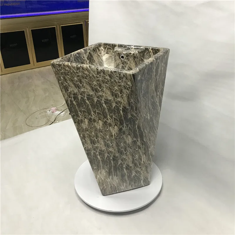 High Quality Marble Black Design Ceramic Bathroom Hand Wash Sink Pedestal Basins