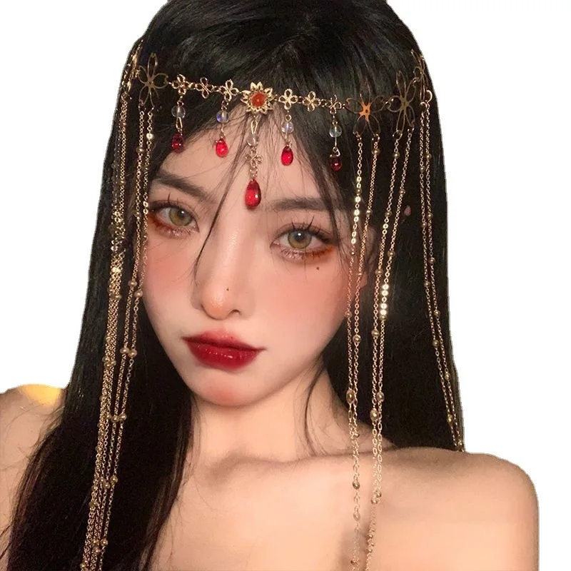 Long Dropped Stone Fringe Head Chain Amazon.com : Wiwpar Rhinestone Head Chain Hair Headpiece  main image 4