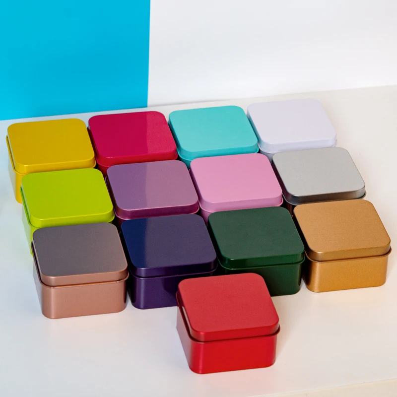 Mini Portable Square Metal Tin Box Solid Color for Gift Coffee Bean Storage Metal Tin Container