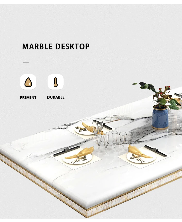 Luxury Modern Gold Stainless Steel Base Marble Eightseater Home Dining