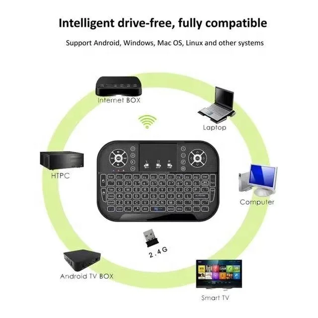 Hostrong Universal Mini BT Keyboard 2.4G Air Mouse Touchpad Remote Control for Andro Smart TV STB PC A8