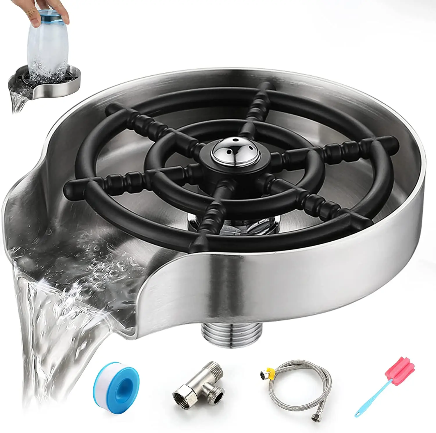 2023 Automatic  Glass Rinser for Kitchen Sinks Bottle Washer Round Black Cup Clean Bar Glass Rinser