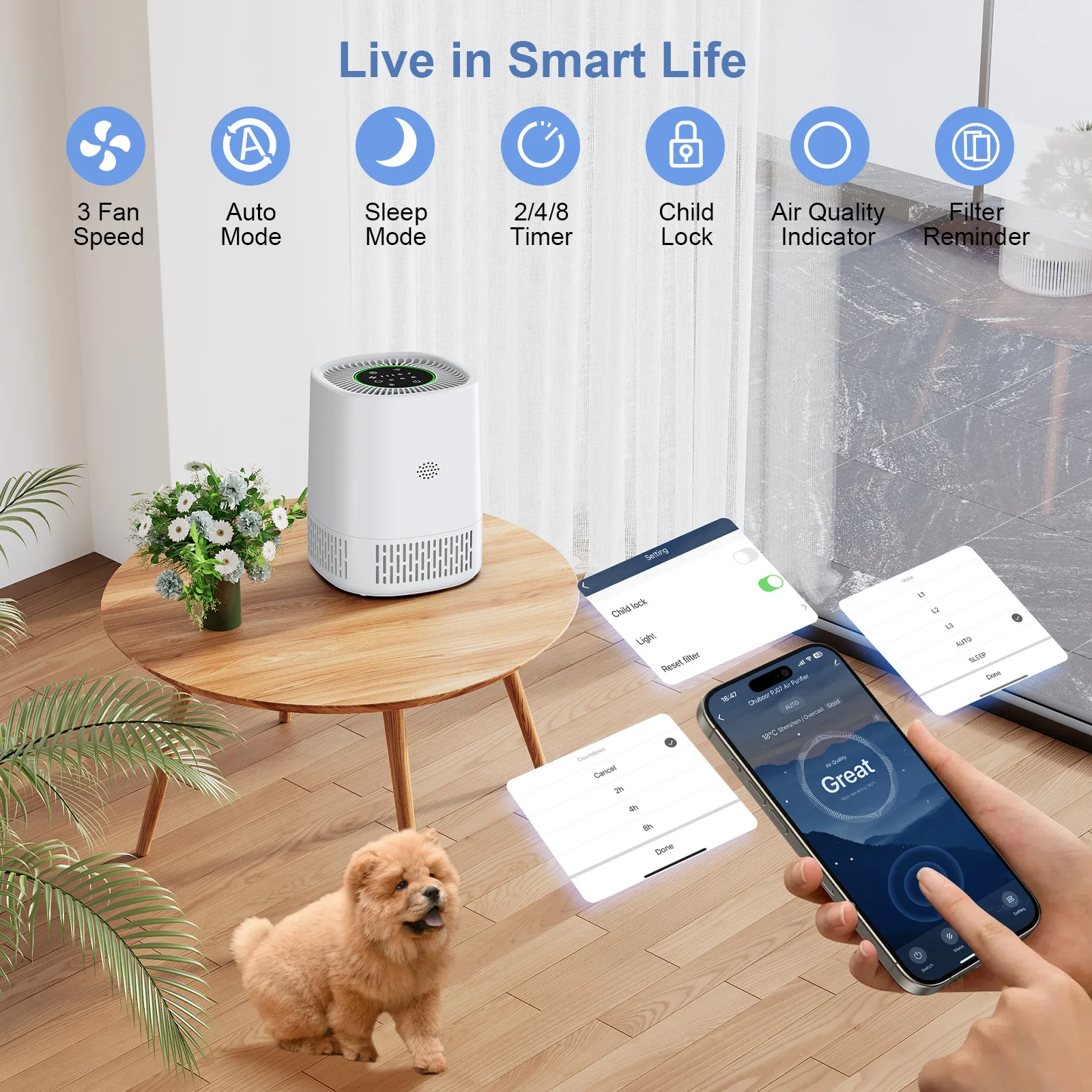 New Model of air Purifier Home Desktop Tabletop Touch-screen Wi-Fi Smart air Purifier 4