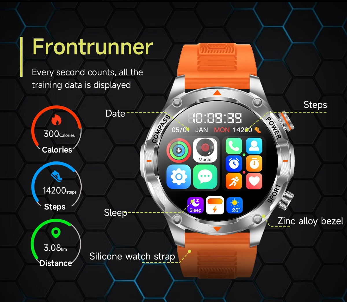 2026  V65 Outdoor Sport Smart Watch 1.46inch HD Screen LED Light Compass Fitness Tracker BT Call Smart Bracelet for Men