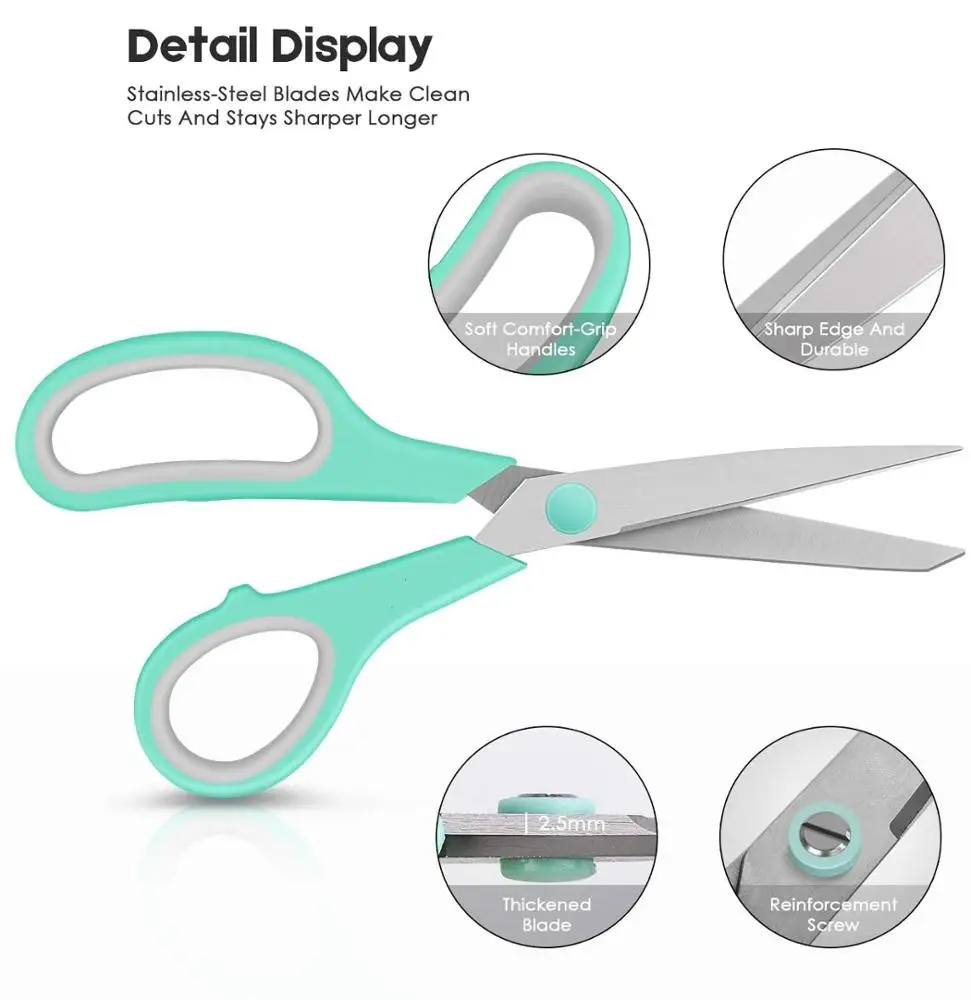 Emraw 5 Pointed Tip School Scissors Soft Comfort Grip Handles