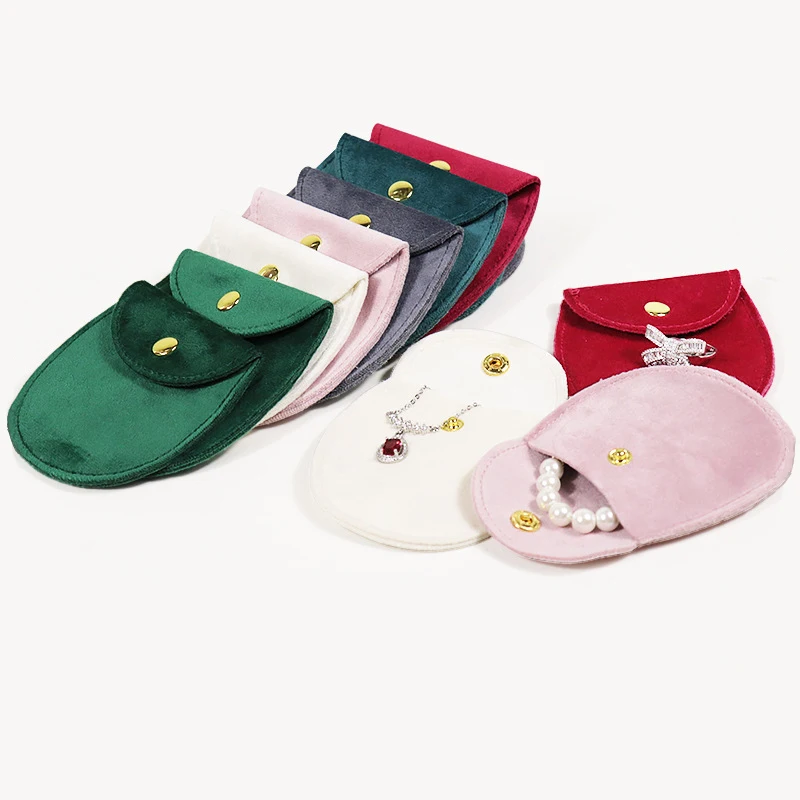 Velvet Bag Jewelry Storage Earrings Rings Pendant Bracelet Necklace Packaging Portable Snap Button Pouch