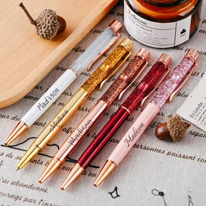 Metal Crystal Ball Pen Floating Golden Flakes inside Pens with Glitter and Gold Foil Liquid Sand Custom Logo Gift Promotion Pen