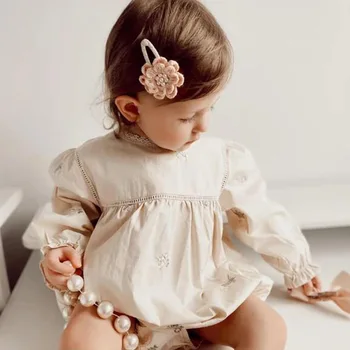 2024 New sisters outfit flower embroidery for girls dress infants baby embroidery crawling suit jumpsuit