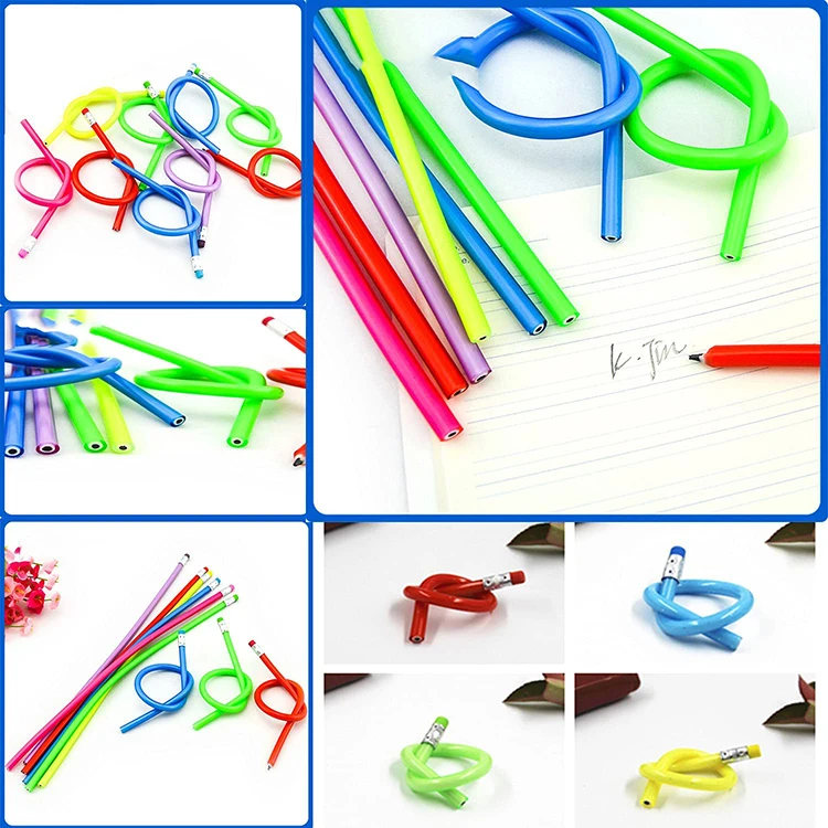 Free Sample Promotion Stationery Colorful Standard Pencil PVC Bendable Hb/2b Lead Pencils with Eraser for Gifts