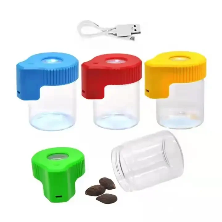 Cheap Custom Light up Air Tight Storage Led Transparent Magnifying View Glass Jar Herb Stash Container MAG Jar