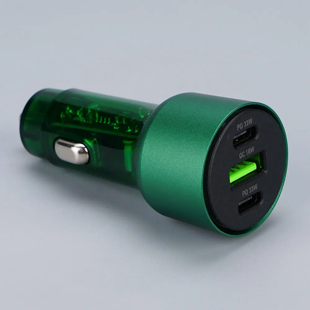  1 USB-A + 2 USB Type-C Green Car charger DC12V-24V 4082
