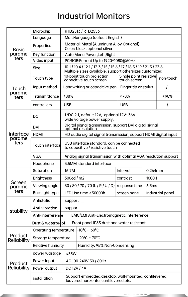 High Brightness All-in-One Industrial Tablet Waterproof LCD Monitor Capacitive Touch Screen All in One Panel PC