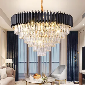 Home Decoration Living Room Modern Luxury Black K9 Crystal Led Chandelier with Crystal
