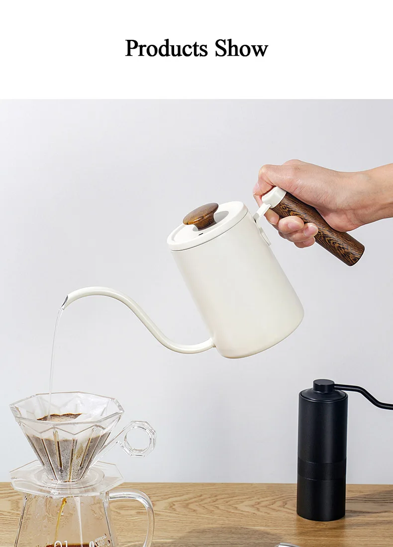 Nibu 600ml Pour Over Coffee Kettle Wood Handle Gooseneck Pot Stainless