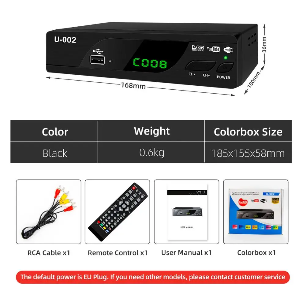 JUNUO Smart  TV Box  DVB-T2 Set Top Box. /TV Receiver/TV Converter for Albania  Full Hd TV Decoder