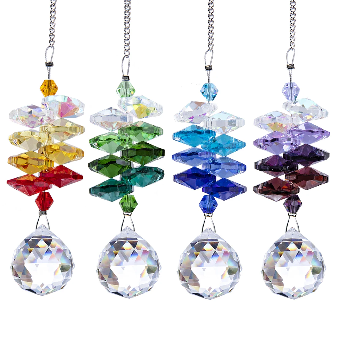 Set of 6 Feng Shui Hanging Crystal Suncatcher Chakra Beads Prism Pendant Decor 
