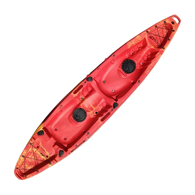 Professional 3.95M HDPE plastic double sit on top kayak two person fishing kayak with two round hatches