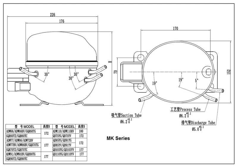 R600a Electric Refrigerator Compressor QD103YG for Household Use