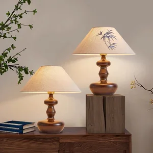 Zeal Lighting Vintage Design Hotel Bedroom Decor Retro Creativity Bedside Cordless Fabric Wooden Table Lamp