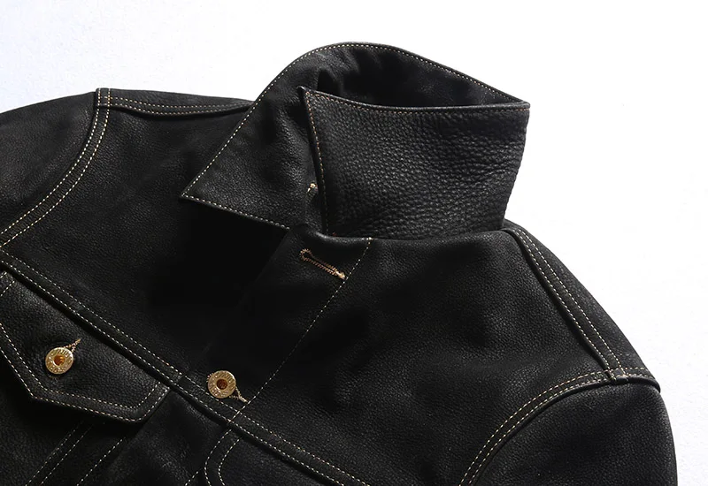 Men's Leather Jacket Turn-down Collar Cowhide Casual Coat_voghion.com
