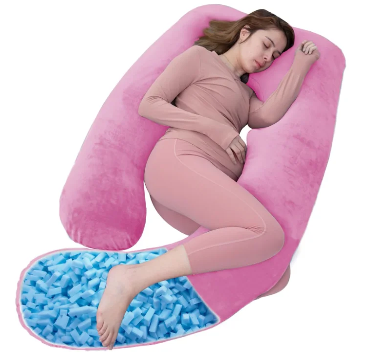 Cuscino per Gravidanza con Rivestimento in Velluto Traspirante e Imbottitura in Memory Foam Sminuzzato per Supporto Corporeo e Sonno Laterale