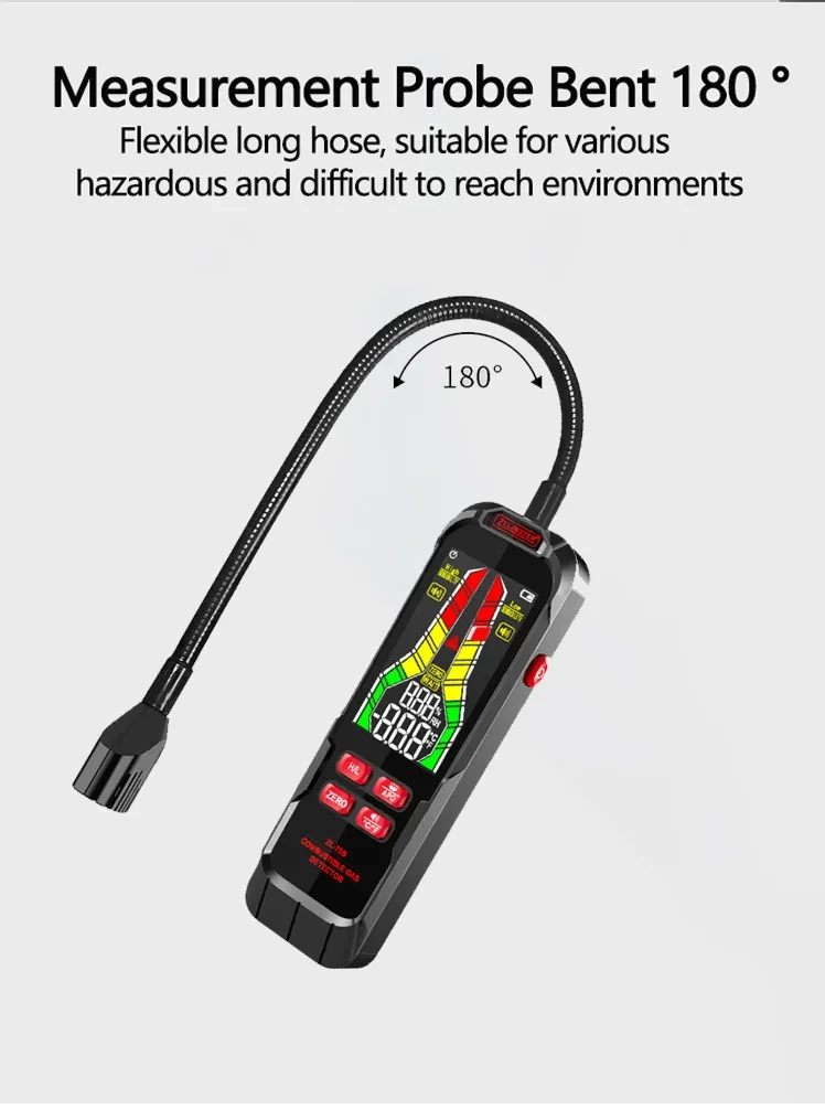 Industrial-grade combustible gas analyzer for accurate detection Wide measurement range of approx. 50–10000 ppm for precise monitoring Detects gases like LPG, methane, propane, and other flammable gases High-sensitivity sensor for reliable and fast leak detection Rechargeable battery for long-lasting and portable use LCD display for real-time gas concentration readings Audio and visual alarm alerts for instant hazard warning Fast response time with stable and accurate performance Durable design suitable for industrial environments Ideal for factories, pipelines, refineries, HVAC, and safety inspections