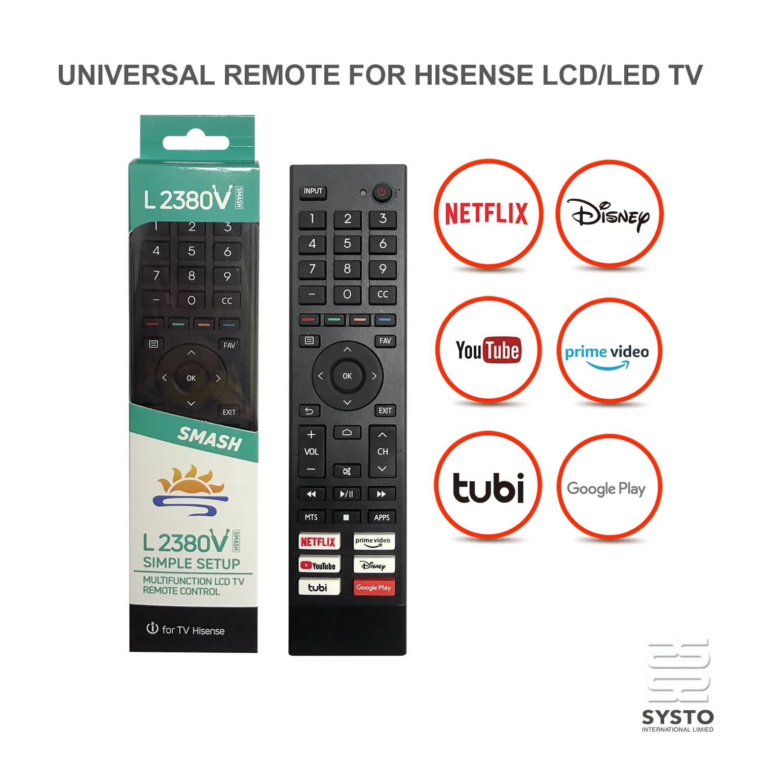 Systo L2380v Remote Control For Hisense Tv Remote Led Uled Uhd Hdtv 4k