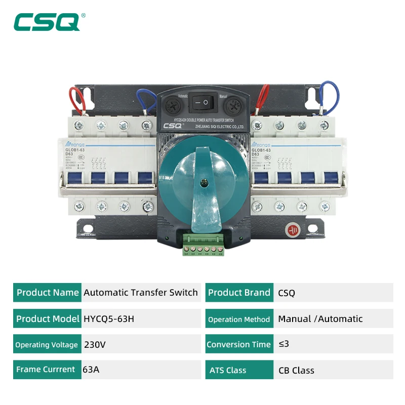 CSQ MCB Type 2P Automatic Changeover Switch 10A 32A 63A Automatic Transfer Switch Ats Dual Power Automatic Transfer Switch ATSE