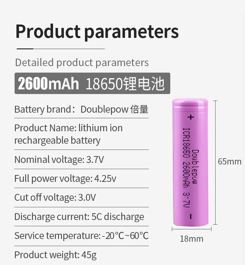 Rechargeable ICR 18650 Cell battery 3.7V 2600mAh 18650 Lithium Ion Battery for E-bike/Scooters factory