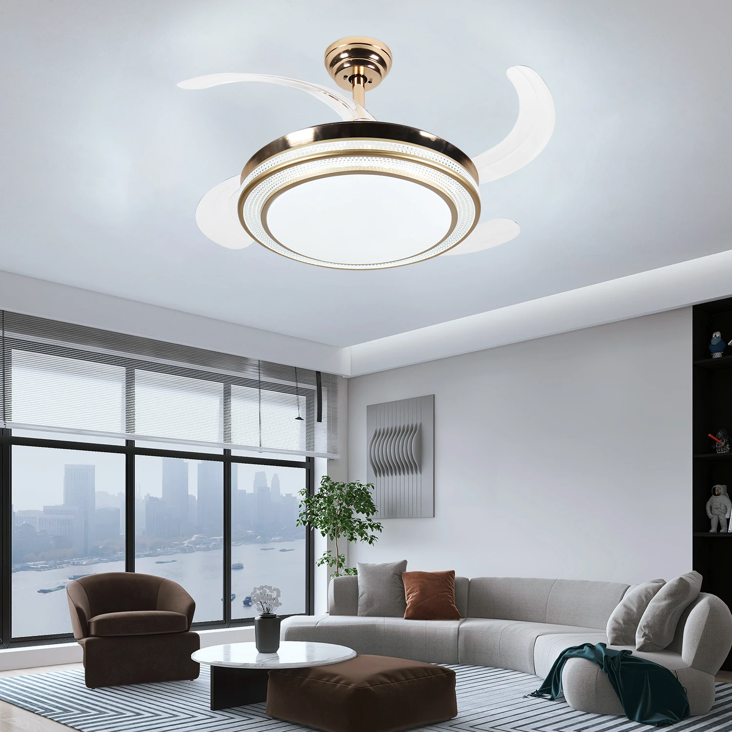 Wholesale 30W DC Motor 36W Dimmable LED Acrylic Iron Chandelier Ceiling Fan Lamp Lighting with Remote Control Low MOQ