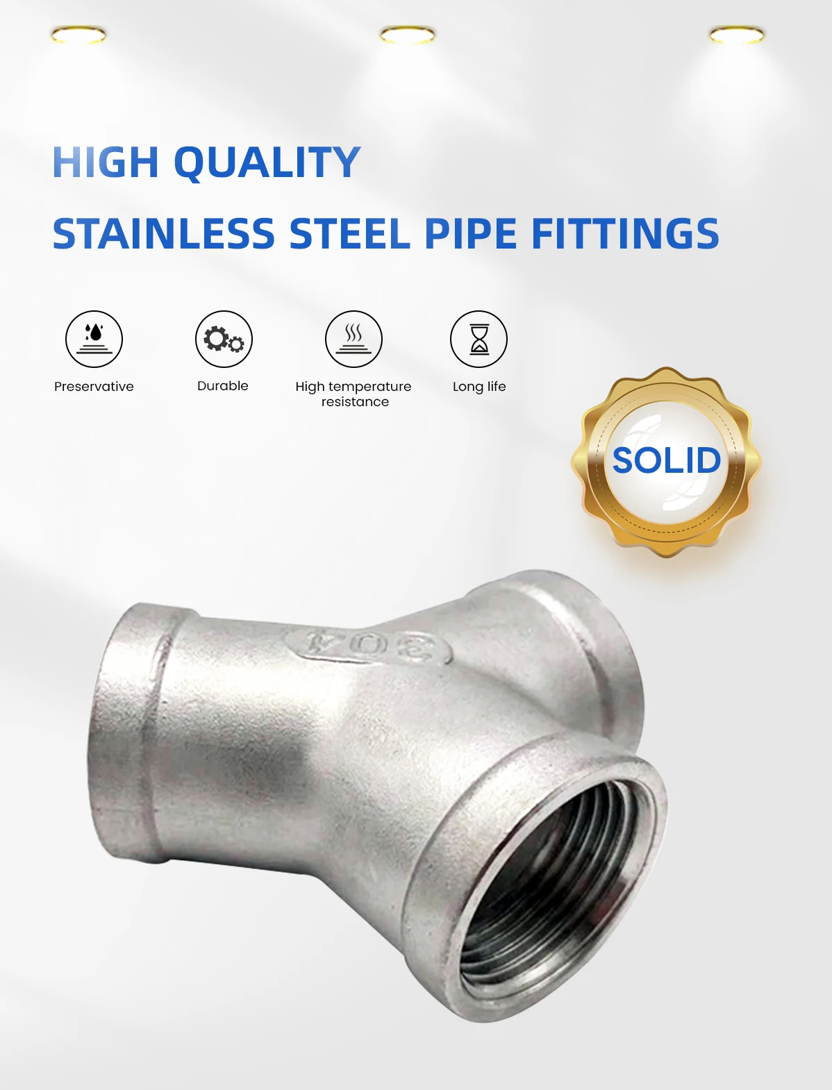 304 Stainless Steel Dn15 Model Circular Head Pipe Fittings Y-shaped Tee ...