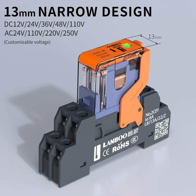 LANBOO J13A Series Intermediate Relay Microminiature Relay 5pin 8pin 10A 12A DC12V DC24V AC220V Custom Voltage and test Wrench