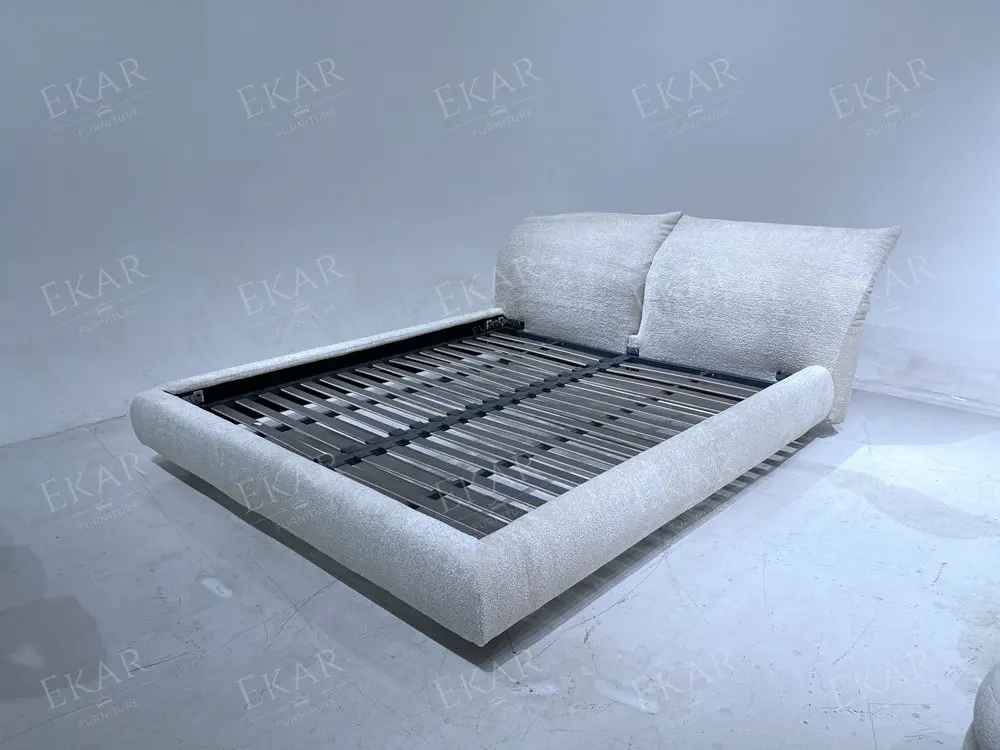 product metal frame bed with feather filled headboard and wood combination for luxurious bedroom-68