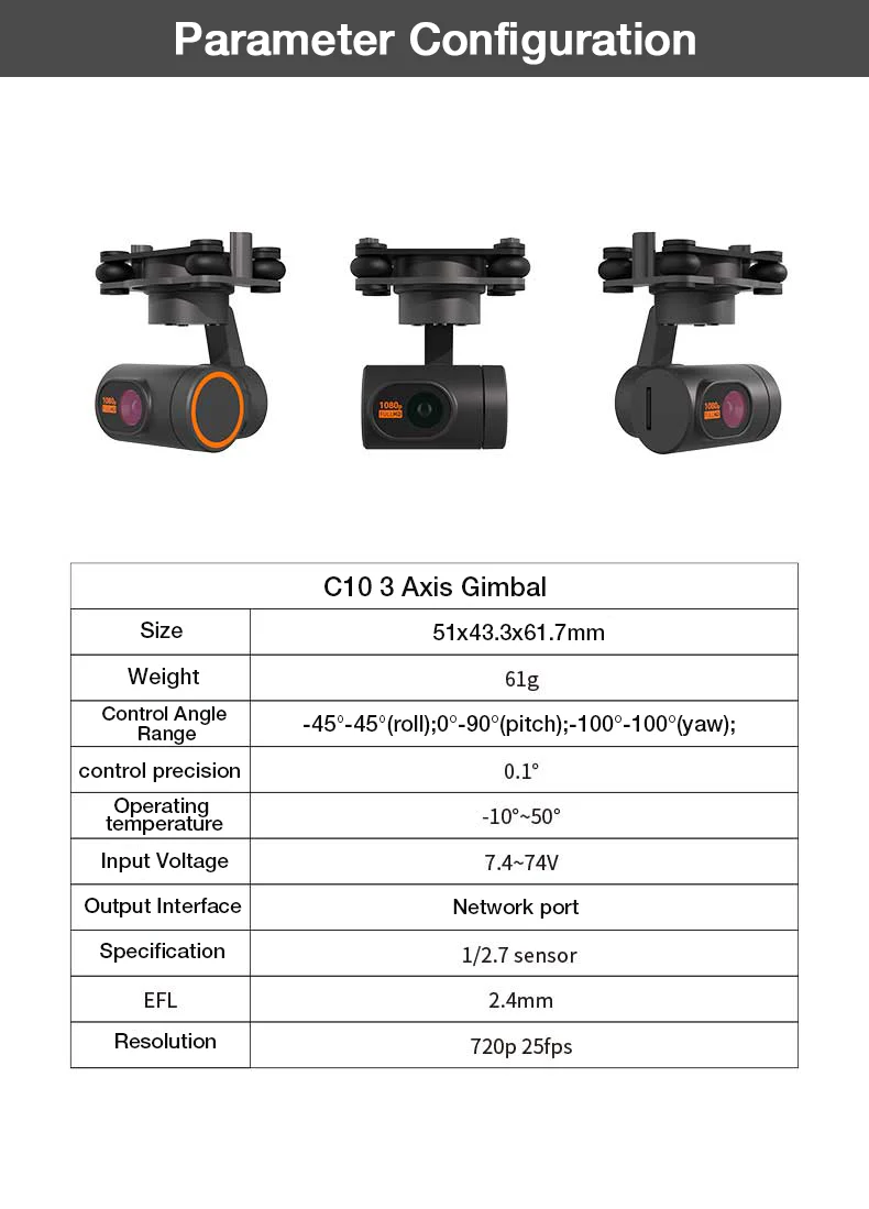 3 Axis HD Stablization 1080p Camera Skydroid C10 Gimbal Camera compatible with Multi-rotor Drones Airplanes Quadcopter details