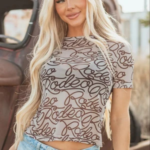 LYG Summer Bestseller Western Cowboy Aztec Pattern Print Mid-High Neck Fitted Base Short Sleeve Top Streetwear Style Wholesale