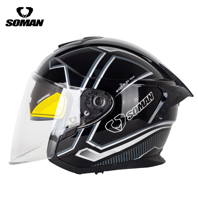 SOMAN DOT オープンフェイス 3/4 ヘルメット ダブルバイザー オープン