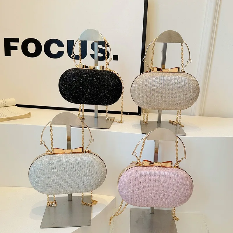 Women Glitter Elegant Bow Clutch Evening Bag Dinner Wedding Party Bag White Evening Purse - Elegant Bow Clutch Bag for Weddings