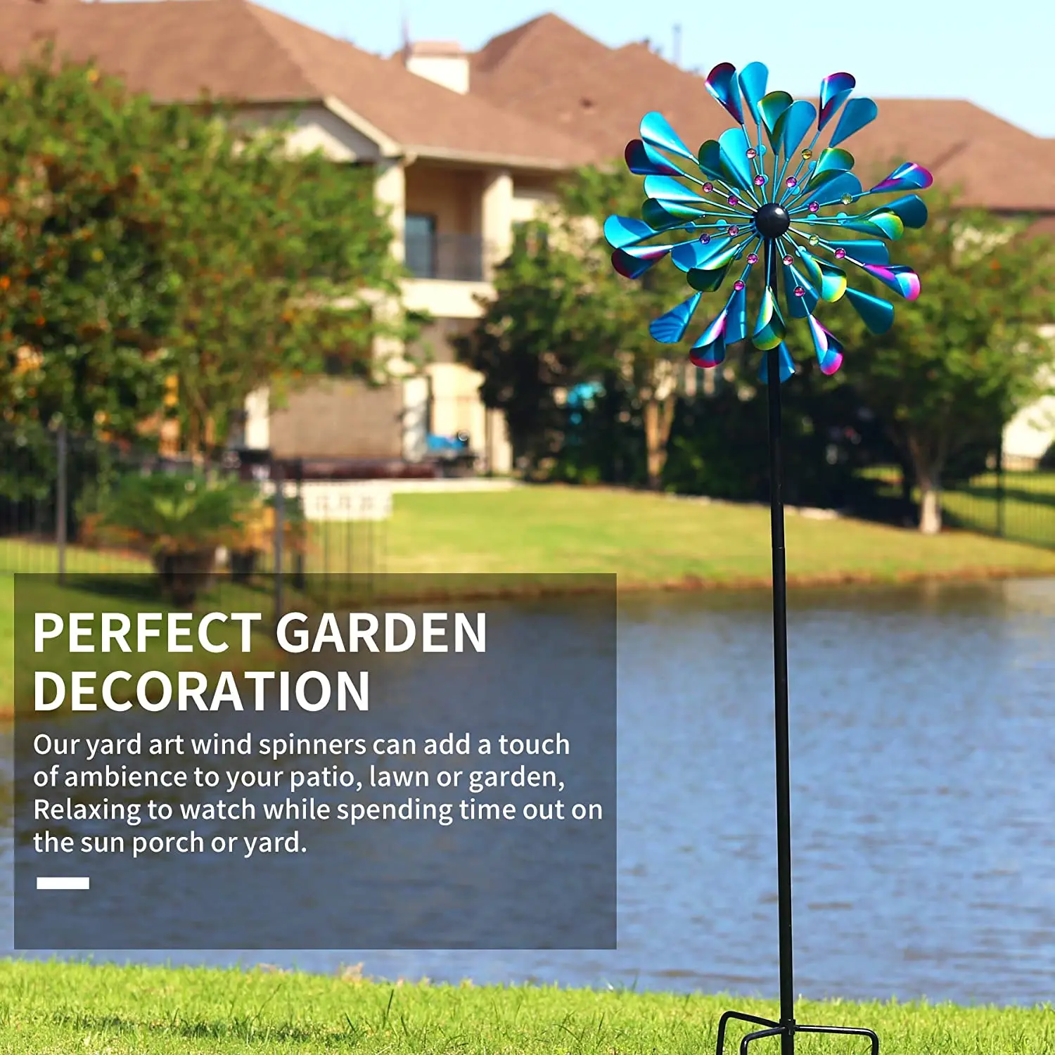 Oniya 72 Inches Double Windmill Spinner with Stable Metal Garden Stake Outdoor Kinetic Wind Spinner for Yard Patio Lawn Decor