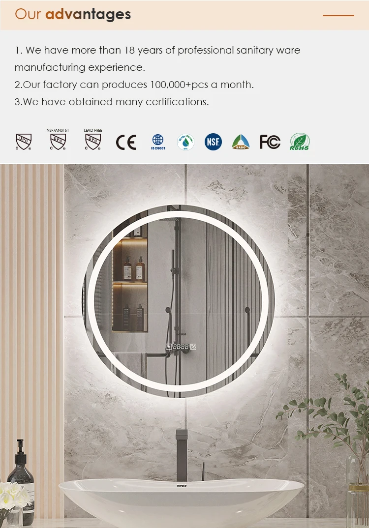 Empolo Large Round Smart Bathroom Touch Switch Screen Mirror Glass ...