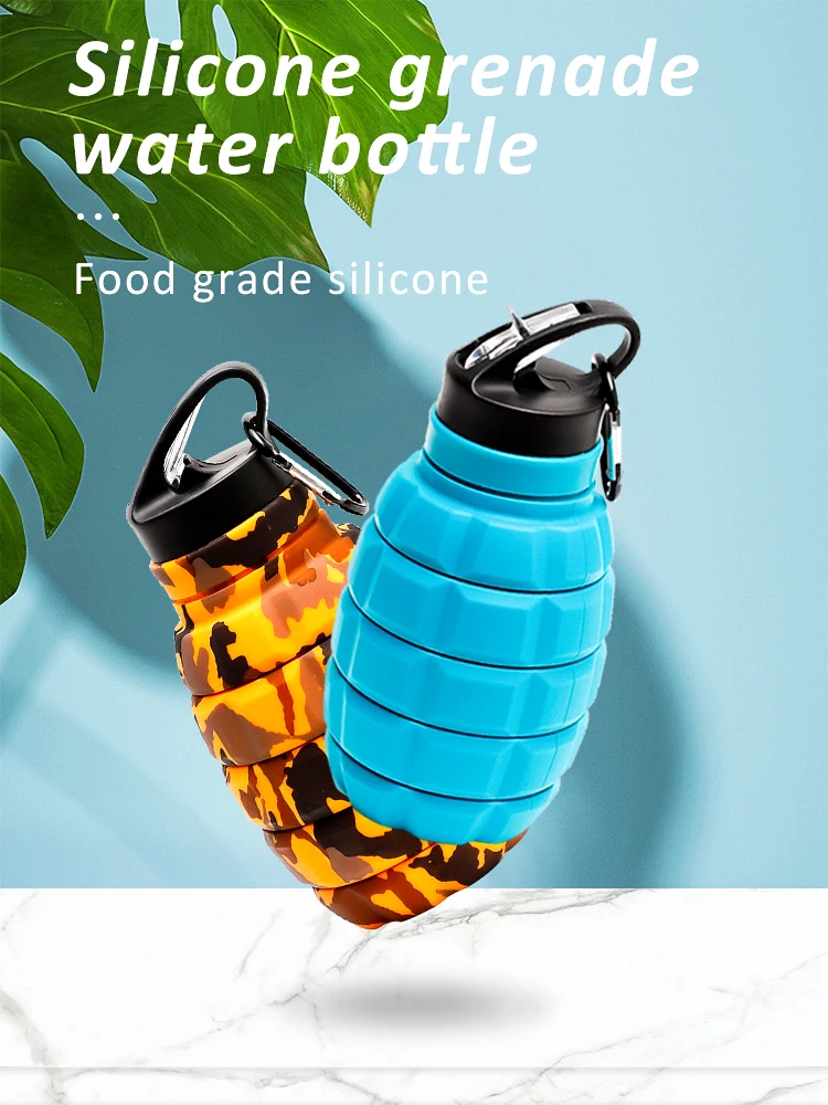 Custom Logo And Color Foldable 580ml Grenade Shape Silicone Water ...