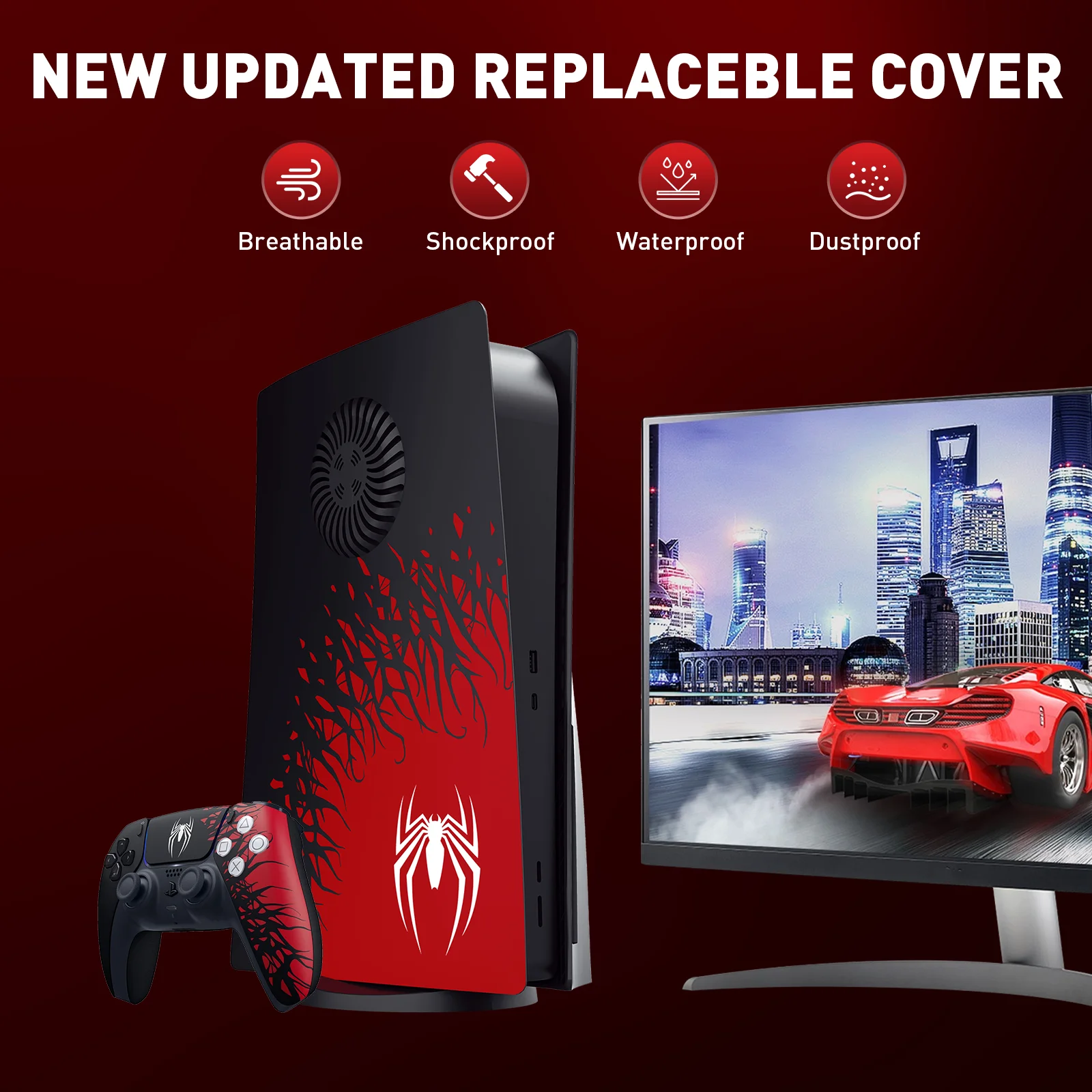 Premium PS5 Spider Faceplate ABS Protective Replacement Case Cover Shell Skin Side Panels for PS5 Consoles Disc Digital Edition