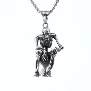 18K Gold Plated Stainless Steel Skull Toilet Pendant Necklace Punk Biker Style Religious Jewelry Silver Charms Children's Men