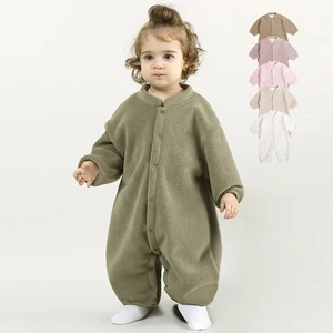 Best Sell Wholesale Kid Autumn Winter Teddy Fleece Solid Color Comfortable Warm Long Sleeve Baby Romper