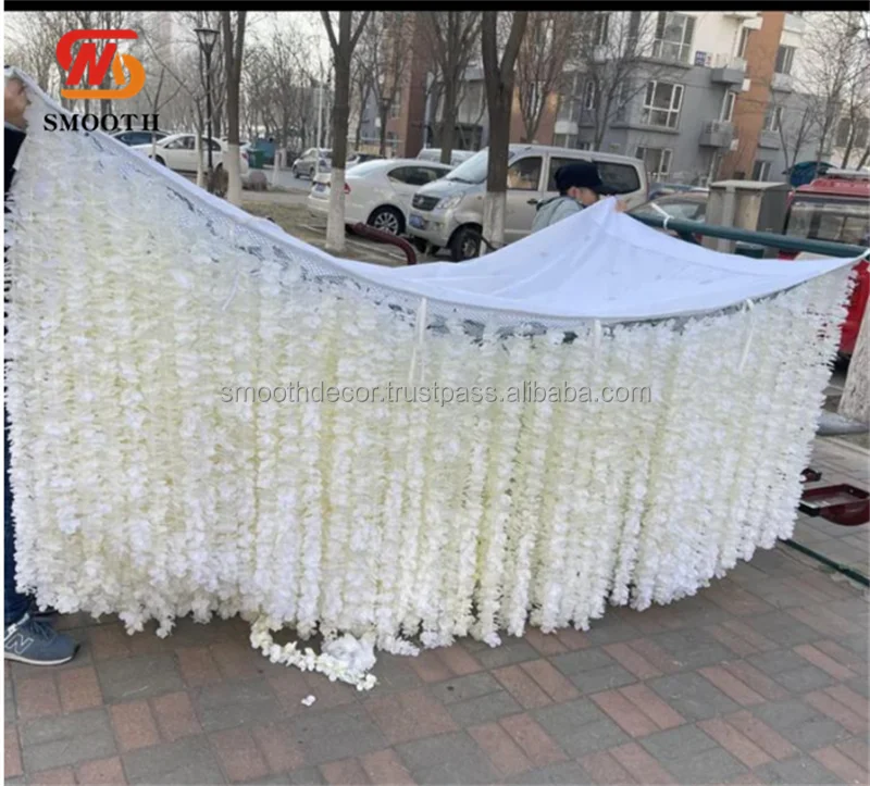 SMOOTH Events Banquet Hall Backdrop Ceiling Decoration Flower Fabric Back Drooping Wisteria Flower for Wedding