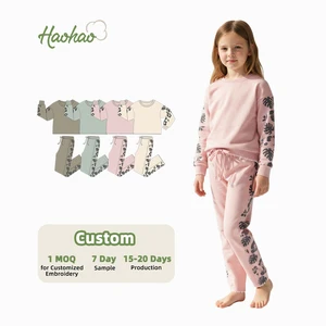 Wholesale Custom Color Kids Children Girls Clothes Crew Neck Long Sleeved Children Girls Clothing Sets
