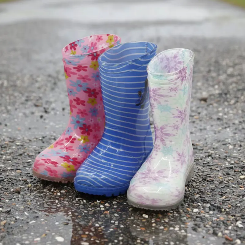 2026 Summer Fashion Kids Girls PVC Rain Boots Waterproof Transparent Print Gumboots Recyclable for Children