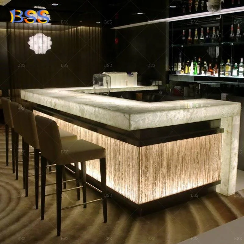 地下バーカウンターイルミネーションマーブルモダンデザインオニキス