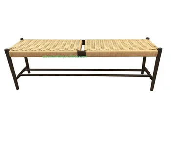 OEM ODM Customized Manufacture Nordic Bedroom Dining Shoe Outdoor Wooden Patio Paper Cord Weaving Rope Bench