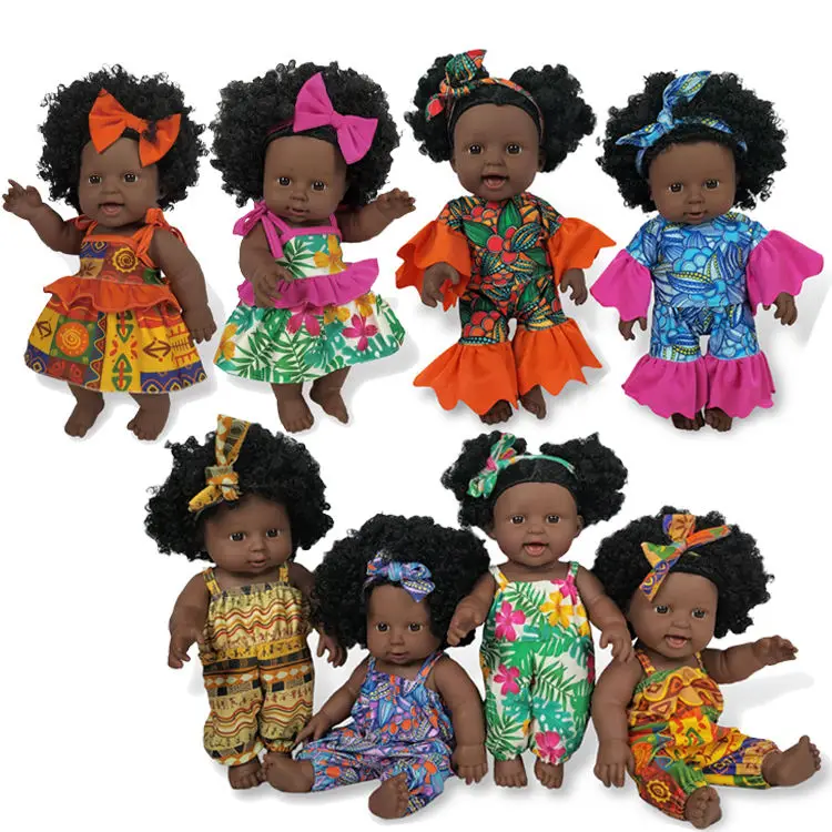 Customized 12inch African Realistic Black Girl Reborn Silicon Dolls Toys  Dark Brown Skin Reborn Baby Dolls