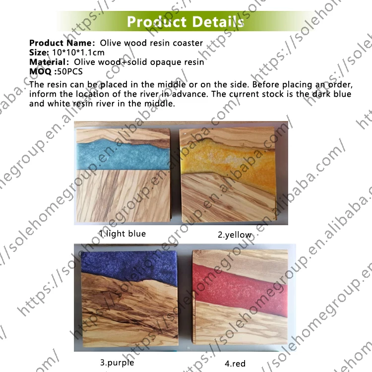 Handcrafted Resin Olive Wood Square Coasters For Drinks Durable